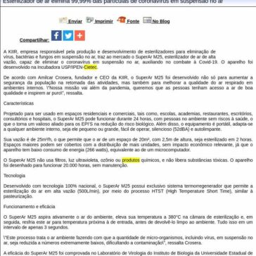 Esterilizador de ar elimina 99,99% das partículas de coronavírus em suspensão no ar – Difundir