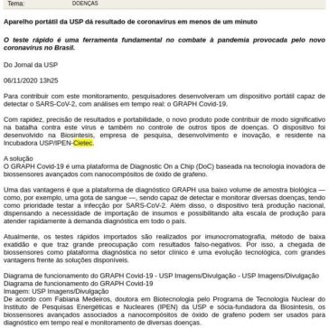 Aparelho portátil da USP dá resultado de coronavírus em menos de um minuto – Clip TV News