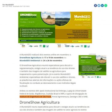 DroneShow Agricultura e MundoGEO Ambiental: novos eventos em novembro – MundoGeo