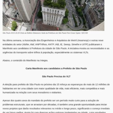 Entidades do setor reivindicam VLTs aos candidatos à Prefeitura de São Paulo – Sobre Trilhos