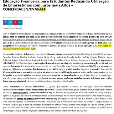 Educação Financeira para Estudantes Reduzindo Utilização de Empréstimos com Juros mais Altos – CONEF/BACEN/CVM/AEF – Revide