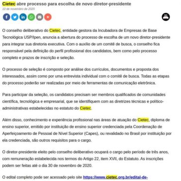 Cietec abre processo para escolha de novo diretor-presidente – FAPESP PESQUISA