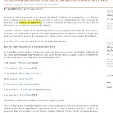 SindusCon-SP promoveu série de entrevistas com candidatos a vereador de São Paulo – SindusCon