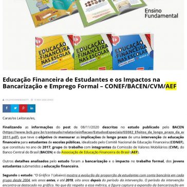 Educação Financeira de Estudantes e os Impactos na Bancarização e Emprego Formal – CONEF/BACEN/CVM/AEF – Revide