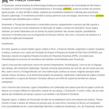 Startup brasileira de biotecnologia recebe aporte de R$1,5 milhão – Fusões & Aquisições