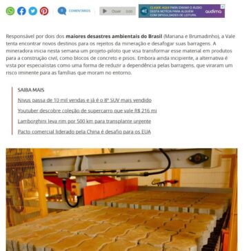 Vale vai usar rejeitos da mineração para produzir material de construção civil – Terra Notícias