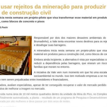 Vale vai usar rejeitos da mineração para produzir material de construção civil – Grandes Construções