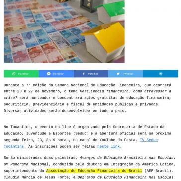 Semana Nacional de Educação Financeira será marcada por atividades lúdicas e lives no Tocantins – DUNA Press