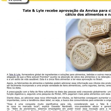 Tate & Lyle recebe aprovação da Anvisa para claim de fibra solúvel que auxilia na absorção de cálcio dos alimentos na sua retenção nos ossos – Revista Vida Plena & Saudável