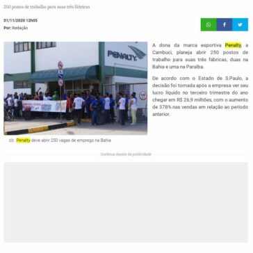 Penalty deve abrir 250 vagas de emprego na Bahia – Sul Bahia 1