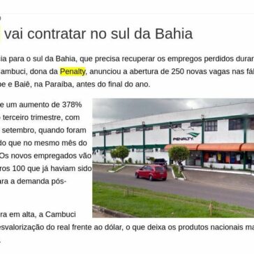 Penalty vai contratar no sul da Bahia – Canal Executivo