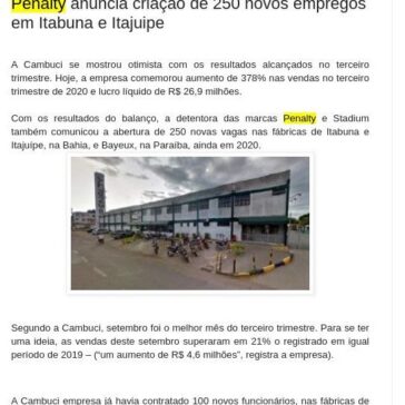Penalty anuncia criação de 250 novos empregos em Itabuna e Itajuipe – Noticias da Cidade