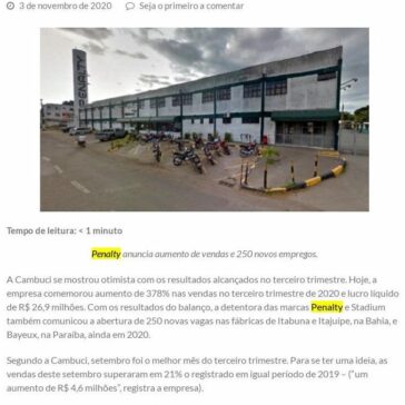 ITABUNA: PENALTY ANUNCIA 250 NOVOS EMPREGOS; VENDAS CRESCEM 378% NO 3° TRIMESTRE – Pimenta Comunicação
