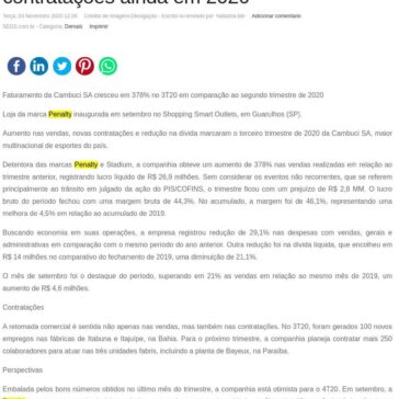 Com balanço positivo no trimestre, dona da Penalty tem aumento nas vendas e planeja contratações ainda em 2020 – SEGS