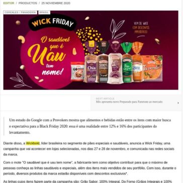 Wickbold apresenta campanha para a Black Friday 2020 – Food News Latam