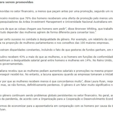 Mulheres em finanças precisam pedir para serem promovidas – AMMS