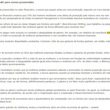Mulheres em finanças precisam pedir para serem promovidas – Jornais Virtuais