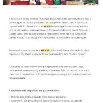 Wickbold lança pré-mix para preparo de pães caseiros – Rede Food Service