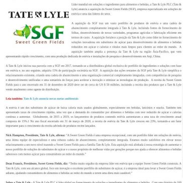 Tate & Lyle anuncia aquisição da Sweet Green Fields – Guia Lat