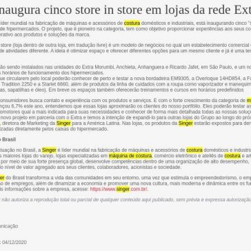 Singer inaugura cinco store in store em lojas da rede Extra – Textilia