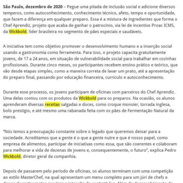 Wickbold apoia projeto social para capacitação de jovens – 2A Alimentos