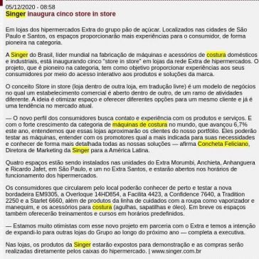 Singer inaugura cinco store in store – Portal Fator Brasil