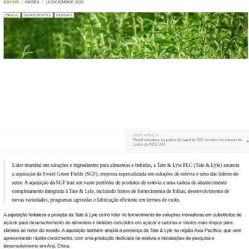 Tate & Lyle anuncia a aquisição da Sweet Green Fields – Food News Latam