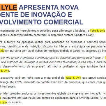 TATE & LYLE APRESENTA NOVA PRESIDENTE DE INOVAÇÃO E DESENVOLVIMENTO COMERCIAL – FIB