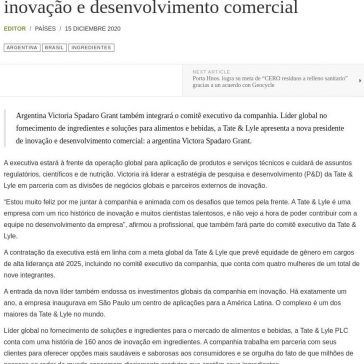 Tate & Lyle apresenta nova presidente de inovação e desenvolvimento comercial – Food News Latam