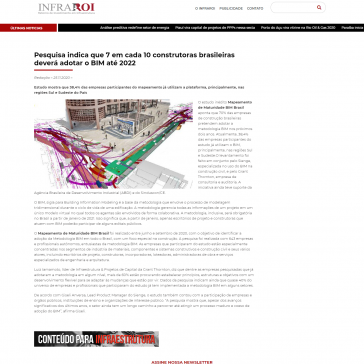 Pesquisa indica que 7 em cada 10 construtoras brasileiras deverá adotar o BIM até 2022 – Infra Roi