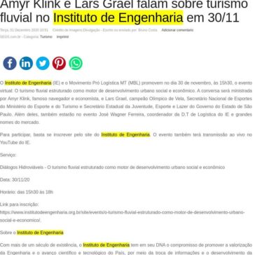 Amyr Klink e Lars Grael falam sobre turismo fluvial no Instituto de Engenharia em 30/11 – SEGS