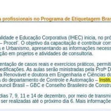 Curso on-line capacita profissionais no Programa de Etiquetagem Brasileiro – Procel Info