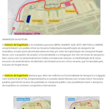 Governo Federal decide pela inclusão do People Mover em Guarulhos alinhado à manifestação do Instituto de Engenharia – Amanhecer