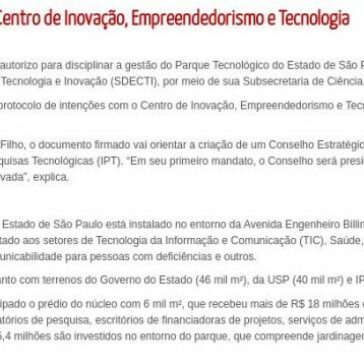 São Paulo terá novos Parque Tecnológico e Centro de Inovação, Empreendedorismo e Tecnologia – IT Portal