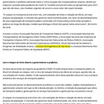 Entidades do setor divulgam carta aberta a governadores e prefeitos – NTU
