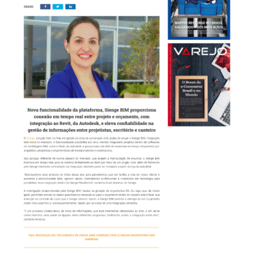 Sienge lança integração BIM que porporciona ganhos de até 40% no tempo de concepção e orçamentação de projetos – Revista Varejo Brasil