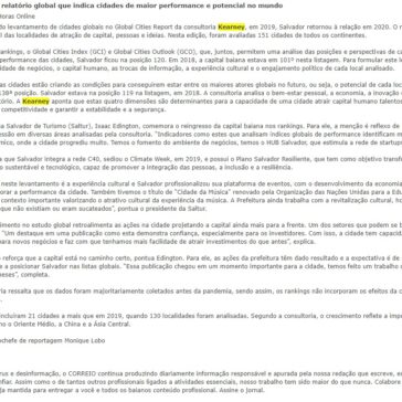 Salvador volta para relatório global que indica cidades de maior performance e potencial no mundo – Correio 24 Horas Online