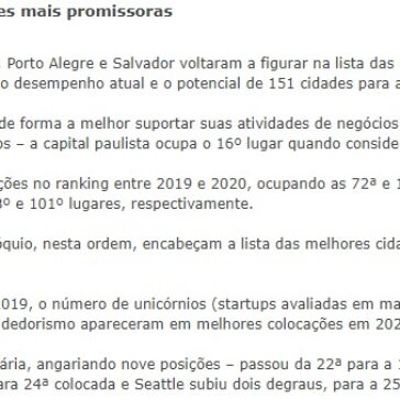 Porto Alegre e Salvador voltam ao ranking das cidades mais promissoras – Estadão