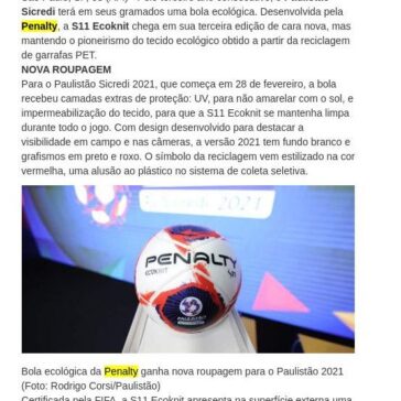 Bola ecológica da Penalty ganha nova roupagem para o Paulistão 2021 – Central de Notícias