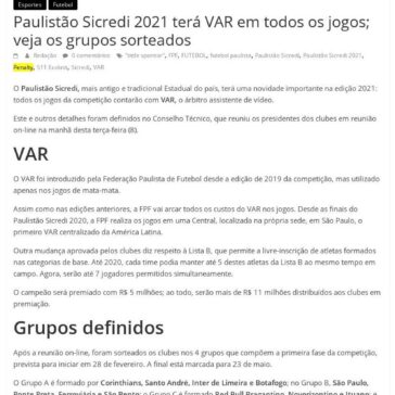 Paulistão Sicredi 2021 terá VAR em todos os jogos; veja os grupos sorteados – Jornal Joseense News