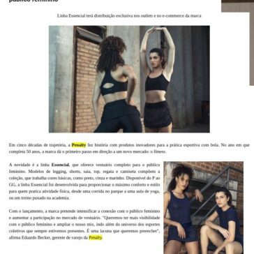 MODA: Penalty estreia no mercado fitness com coleção para o público feminino – Oresumodamoda