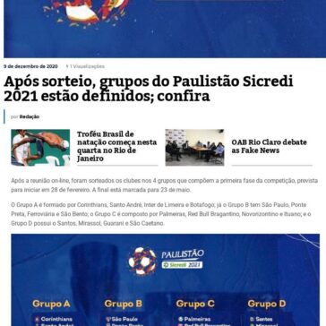 Após sorteio, grupos do Paulistão Sicredi 2021 estão definidos; confira – Diário do Rio Claro