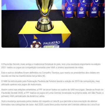 Paulistão terá VAR em todos os jogos. Veja grupos – Novo Momento
