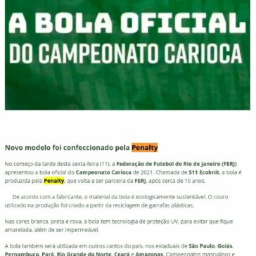 FERJ apresenta bola oficial do Campeonato Carioca 2021 – Explosão Tricolor