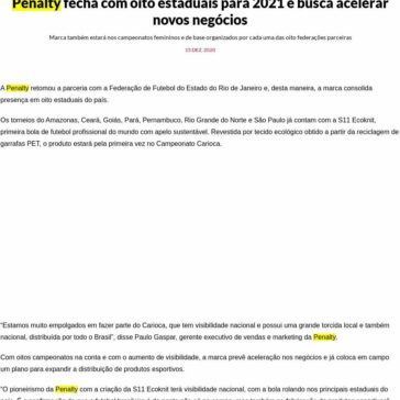 Penalty fecha com oito estaduais para 2021 e busca acelerar novos negócios – Marketing Esportivo