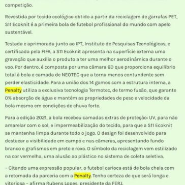 Campeonato Carioca terá bola ecológica da Penalty – Fernando Guida