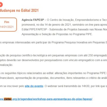 PIPE FAPESP – Mudanças no Edital 2021 – FAPESP