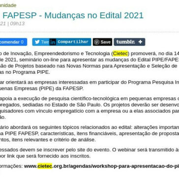 PIPE FAPESP – Mudanças no Edital 2021 – TN Petróleo