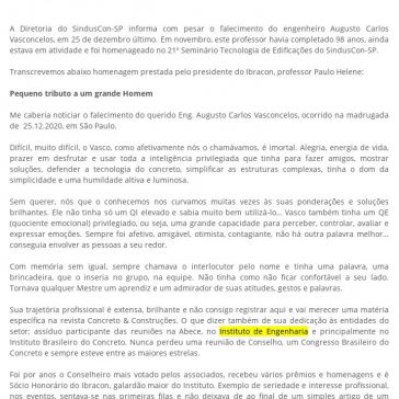 Nota de falecimento – SindusCon