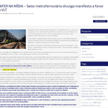 ABIFER NA MÍDIA – Setor metroferroviário divulga manifesto a favor do VLT – ABIFER